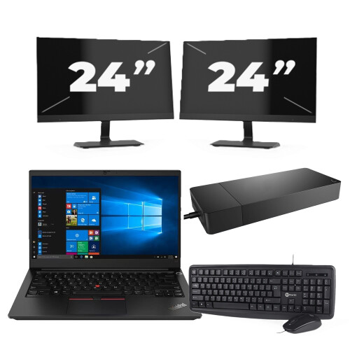 Refurbished Lenovo ThinkPad E14 Gen 3 - AMD Ryzen 3 5300U - 14 inch - 16GB RAM - 256GB SSD - Windows 11 Home + 2x 24 inch Monitor Tweedehands