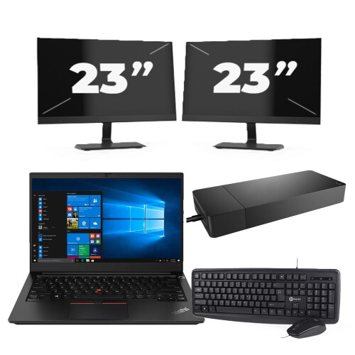Refurbished Lenovo ThinkPad E14 Gen 3 - AMD Ryzen 3 5300U - 14 inch - 16GB RAM - 256GB SSD - Windows 11 Home + 2x 23 inch Monitor Tweedehands