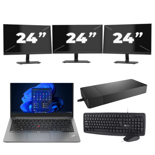 Refurbished Lenovo ThinkPad E14 Gen 4 - Intel Core i3-12e Generatie - 14 inch - 16GB RAM - 256GB SSD - Windows 11 Home + 3x 24 inch Monitor Tweedehands