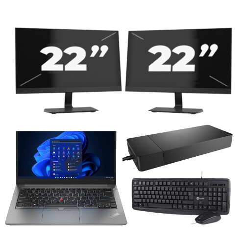 Refurbished Lenovo ThinkPad E14 Gen 4 - Intel Core i3-12e Generatie - 14 inch - 16GB RAM - 256GB SSD - Windows 11 Home + 2x 22 inch Monitor Tweedehands