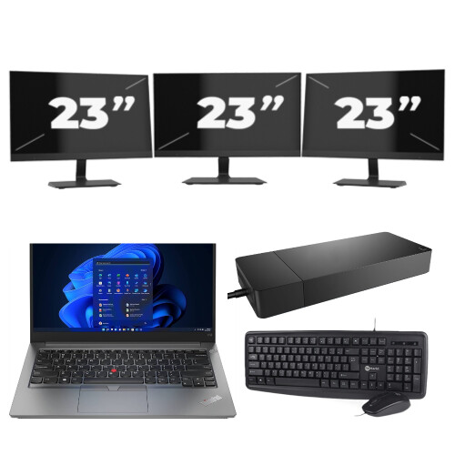 Refurbished Lenovo ThinkPad E14 Gen 4 - Intel Core i3-12e Generatie - 14 inch - 16GB RAM - 256GB SSD - Windows 11 Home + 3x 23 inch Monitor Tweedehands