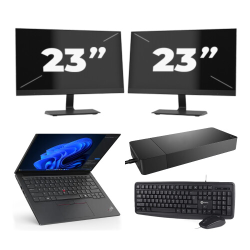 Refurbished Lenovo ThinkPad E14 - Intel Core i3-10e Generatie - 14 inch - 8GB RAM - 256GB SSD - Windows 11 + 2x 23 inch Monitor Tweedehands