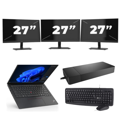 Refurbished Lenovo ThinkPad E14 - Intel Core i3-10e Generatie - 14 inch - 8GB RAM - 256GB SSD - Windows 11 Home + 3x 27 inch Monitor Tweedehands