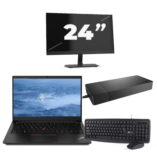 Refurbished Lenovo ThinkPad E14 - Intel Core i7-10e Generatie - 14 inch - 16GB RAM - 256GB SSD - Windows 11 + 1x 24 inch Monitor Tweedehands