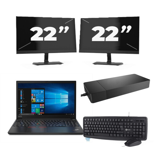 Refurbished Lenovo ThinkPad E15 - Intel Core i3-10e Generatie - 15 inch - 8GB RAM - 256GB SSD - Windows 11 + 2x 22 inch Monitor Tweedehands