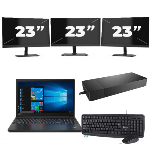 Refurbished Lenovo ThinkPad E15 - Intel Core i3-10e Generatie - 15 inch - 8GB RAM - 256GB SSD - Windows 11 + 3x 23 inch Monitor Tweedehands