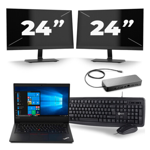 Refurbished Lenovo ThinkPad E495 - AMD Ryzen 5 3500U - 14 inch - 8GB RAM - 256GB SSD - Windows 10 + 2x 24 inch Monitor Tweedehands