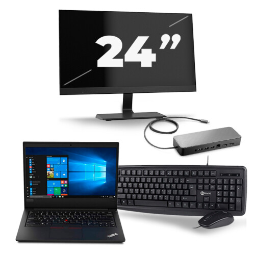 Refurbished Lenovo ThinkPad E495 - AMD Ryzen 5 3500U - 14 inch - 8GB RAM - 256GB SSD - Windows 10 + 1x 24 inch Monitor Tweedehands