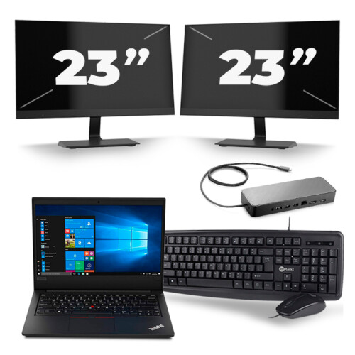Refurbished Lenovo ThinkPad E495 - AMD Ryzen 5 3500U - 14 inch - 8GB RAM - 256GB SSD - Windows 10 + 2x 23 inch Monitor Tweedehands