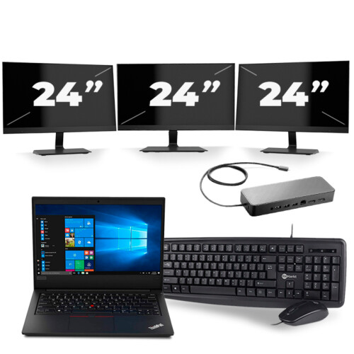 Refurbished Lenovo ThinkPad E495 - AMD Ryzen 5 3500U - 14 inch - 8GB RAM - 256GB SSD - Windows 10 + 3x 24 inch Monitor Tweedehands