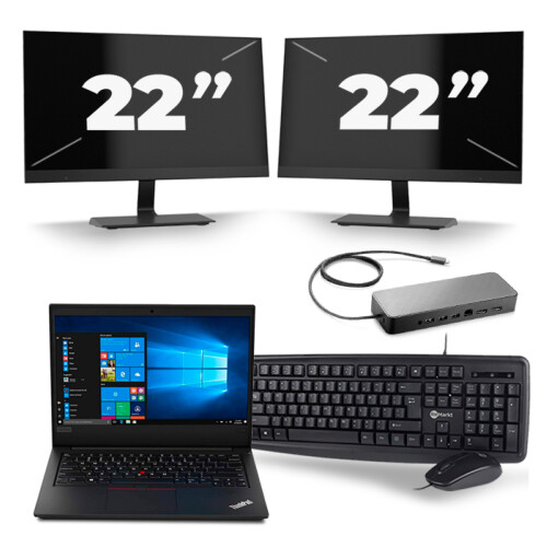 Refurbished Lenovo ThinkPad E495 - AMD Ryzen 5 3500U - 14 inch - 8GB RAM - 256GB SSD - Windows 10 + 2x 22 inch Monitor Tweedehands