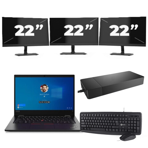 Refurbished Lenovo ThinkPad L13 Gen 2 - Intel Core i3-11e Generatie - 13 inch - 8GB RAM - 256GB SSD - Windows 11 + 3x 22 inch Monitor Tweedehands