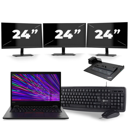 Refurbished Lenovo ThinkPad L13 - Intel Core i3-10e Generatie - 13 inch - 4GB RAM - 256GB SSD - Windows 11 + 3x 24 inch Monitor Tweedehands