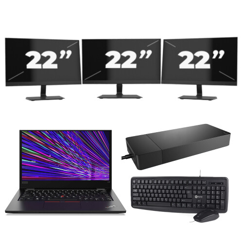 Refurbished Lenovo ThinkPad L13 - Intel Core i3-10e Generatie - 13 inch - 8GB RAM - 256GB SSD - Windows 11 Home + 3x 22 inch Monitor Tweedehands