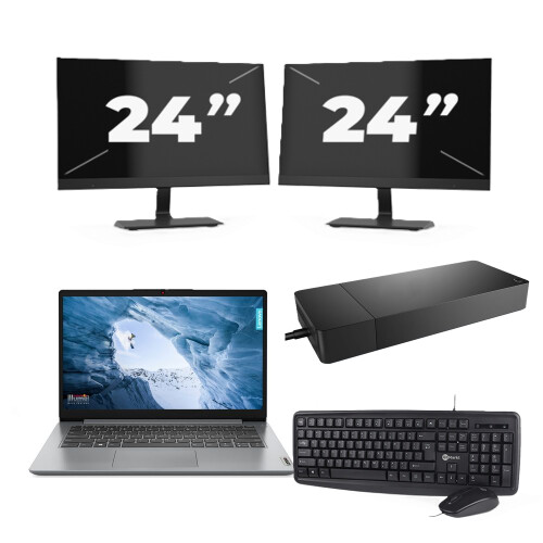 Refurbished Lenovo ThinkPad L14 Gen 1 - AMD Ryzen 5 PRO 4650U - 14 inch - 16GB RAM - 256GB SSD - Windows 11 Home + 2x 24 inch Monitor Tweedehands