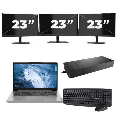 Refurbished Lenovo ThinkPad L14 Gen 1 - AMD Ryzen 5 PRO 4650U - 14 inch - 16GB RAM - 256GB SSD - Windows 11 Home + 3x 23 inch Monitor Tweedehands