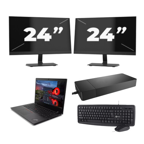 Refurbished Lenovo ThinkPad L14 Gen 1 - Intel Core i5-10e Generatie - 14 inch - 8GB RAM - 256GB SSD - Windows 11 Home + 2x 24 inch Monitor Tweedehands