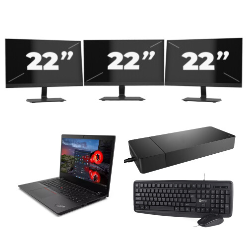 Refurbished Lenovo ThinkPad L14 Gen 1 - Intel Core i5-10e Generatie - 14 inch - 8GB RAM - 256GB SSD - Windows 11 Home + 3x 22 inch Monitor Tweedehands