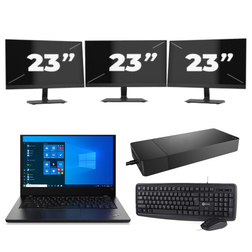 Refurbished Lenovo ThinkPad L14 Gen 2 - Intel Core i3-11e Generatie - 14 inch - 16GB RAM - 512GB SSD - Windows 11 Home + 3x 23 inch Monitor Tweedehands