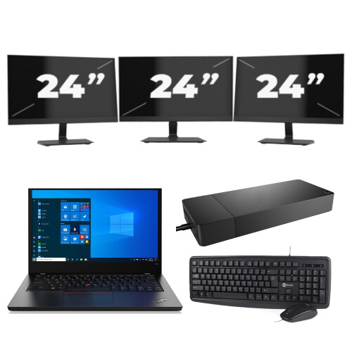 Refurbished Lenovo ThinkPad L14 Gen 2 - Intel Core i3-11e Generatie - 14 inch - 8GB RAM - 256GB SSD - Windows 11 Home + 3x 24 inch Monitor Tweedehands