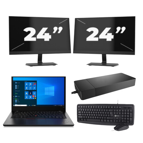 Refurbished Lenovo ThinkPad L14 Gen 2 - Intel Core i3-11e Generatie - 14 inch - 16GB RAM - 512GB SSD - Windows 11 Home + 2x 24 inch Monitor Tweedehands