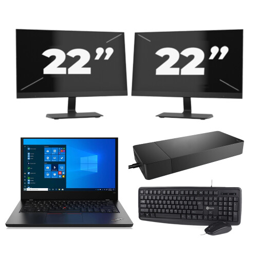 Refurbished Lenovo ThinkPad L14 Gen 2 - Intel Core i3-11e Generatie - 14 inch - 16GB RAM - 512GB SSD - Windows 11 Home + 2x 22 inch Monitor Tweedehands