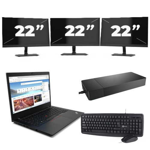 Refurbished Lenovo ThinkPad L14 Gen 2 - Intel Core i5-11e Generatie - 14 inch - 8GB RAM - 256GB SSD - Windows 11 Home + 3x 22 inch Monitor Tweedehands