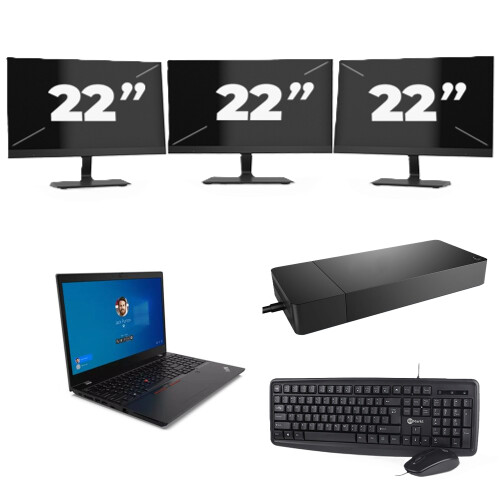 Refurbished Lenovo ThinkPad L15 G2 - Intel Core i5-11e Generatie - 15 inch - 16GB RAM - 256GB SSD - Windows 11 Home + 3x 22 inch Monitor