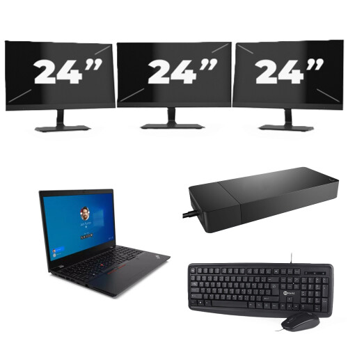 Refurbished Lenovo ThinkPad L15 G2 - Intel Core i5-11e Generatie - 15 inch - 8GB RAM - 256GB SSD - Windows 11 Home + 3x 24 inch Monitor Tweedehands