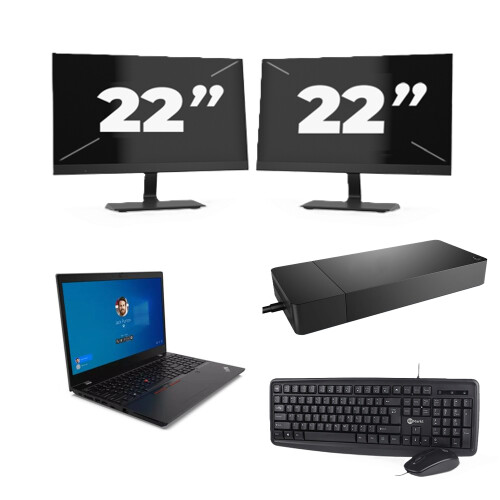Refurbished Lenovo ThinkPad L15 G2 - Intel Core i5-11e Generatie - 15 inch - 8GB RAM - 256GB SSD - Windows 11 Home + 2x 22 inch Monitor Tweedehands