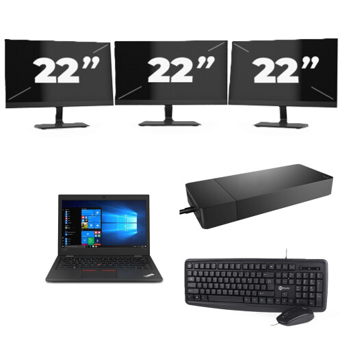 Refurbished Lenovo ThinkPad L390 - Intel Core i3-8e Generatie - 13 inch - 8GB RAM - 256GB SSD - Windows 11 + 3x 22 inch Monitor Tweedehands