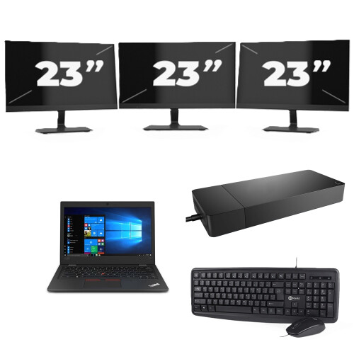 Refurbished Lenovo ThinkPad L390 - Intel Core i3-8e Generatie - 13 inch - 8GB RAM - 256GB SSD - Windows 11 + 3x 23 inch Monitor Tweedehands