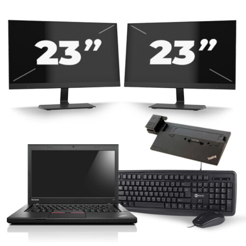 Refurbished Lenovo ThinkPad L450 - Intel Core i5-5e Generatie - 14 inch - 8GB RAM - 256GB SSD - Windows 11 + 2x 23 inch Monitor Tweedehands