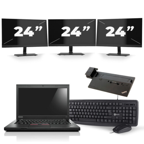 Refurbished Lenovo ThinkPad L450 - Intel Core i5-5e Generatie - 14 inch - 8GB RAM - 256GB SSD - Windows 11 + 3x 24 inch Monitor Tweedehands