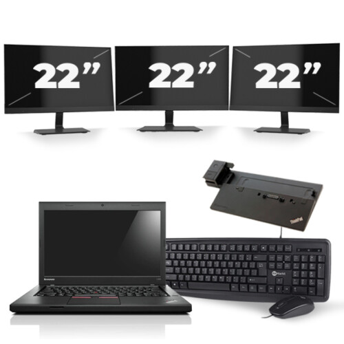 Refurbished Lenovo ThinkPad L450 - Intel Core i5-5e Generatie - 14 inch - 8GB RAM - 256GB SSD - Windows 11 + 3x 22 inch Monitor Tweedehands