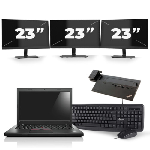 Refurbished Lenovo ThinkPad L450 - Intel Core i5-5e Generatie - 14 inch - 8GB RAM - 256GB SSD - Windows 11 + 3x 23 inch Monitor Tweedehands