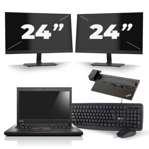 Refurbished Lenovo ThinkPad L450 - Intel Core i5-5e Generatie - 14 inch - 8GB RAM - 256GB SSD - Windows 11 + 2x 24 inch Monitor Tweedehands