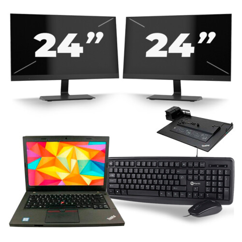 Refurbished Lenovo ThinkPad L470 - Intel Core i3-7e Generatie - 14 inch - 8GB RAM - 256GB SSD - Windows 11 + 2x 24 inch Monitor Tweedehands