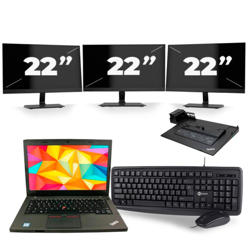 Refurbished Lenovo ThinkPad L470 - Intel Core i3-7e Generatie - 14 inch - 8GB RAM - 256GB SSD - Windows 11 + 3x 22 inch Monitor Tweedehands