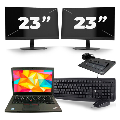 Refurbished Lenovo ThinkPad L470 - Intel Core i5-7e Generatie - 14 inch - 8GB RAM - 256GB SSD - Windows 11 + 2x 23 inch Monitor Tweedehands