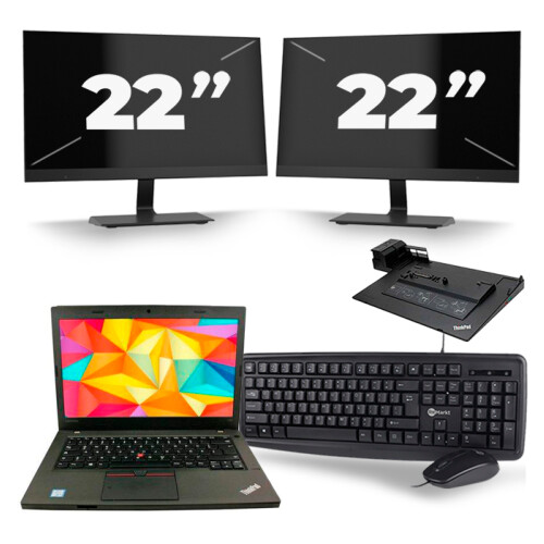 Refurbished Lenovo ThinkPad L470 - Intel Core i5-7e Generatie - 14 inch - 8GB RAM - 256GB SSD - Windows 11 + 2x 22 inch Monitor Tweedehands