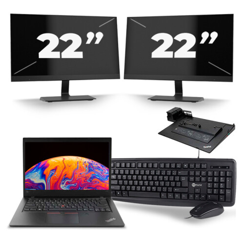 Refurbished Lenovo ThinkPad L480 - Intel Core i5-8e Generatie - 14 inch - 16GB RAM - 256GB SSD - Windows 11 + 2x 22 inch Monitor Tweedehands