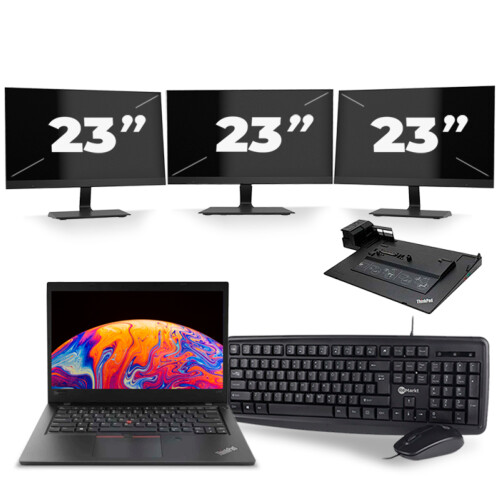 Refurbished Lenovo ThinkPad L480 - Intel Core i7-8e Generatie - 14 inch - 16GB RAM - 256GB SSD - Windows 11 + 3x 23 inch Monitor Tweedehands
