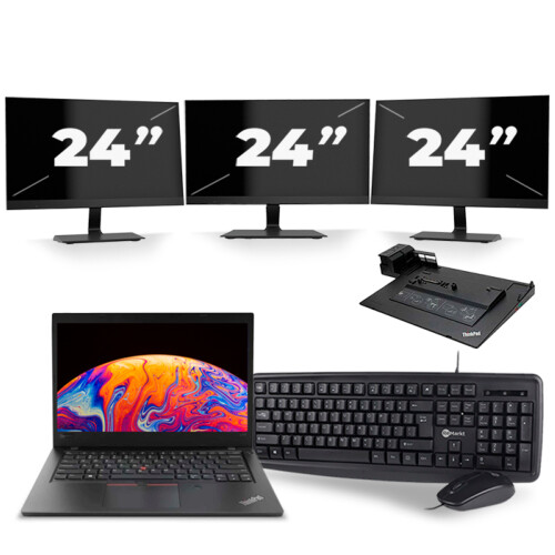 Refurbished Lenovo ThinkPad L480 - Intel Core i7-8e Generatie - 14 inch - 16GB RAM - 256GB SSD - Windows 11 + 3x 24 inch Monitor Tweedehands