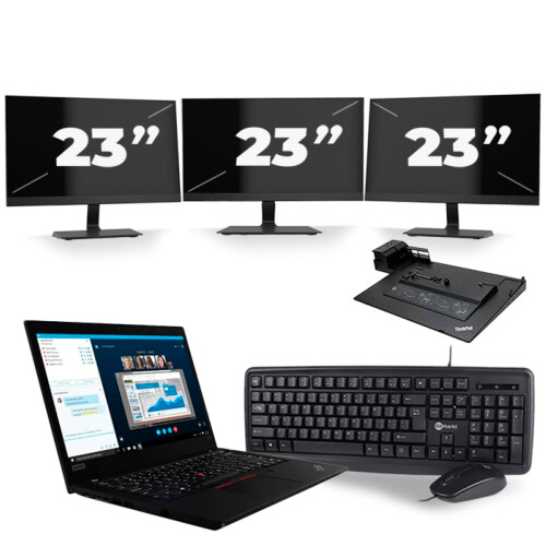 Refurbished Lenovo ThinkPad L490 - Intel Core i5-8e Generatie - 14 inch - 8GB RAM - 256GB SSD - Windows 11 + 3x 23 inch Monitor Tweedehands