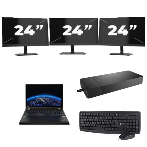 Refurbished Lenovo ThinkPad P53 - Intel Core i7-9e Generatie - 15 inch - 8GB RAM - 256GB SSD - Windows 11 Home + 3x 24 inch Monitor Tweedehands