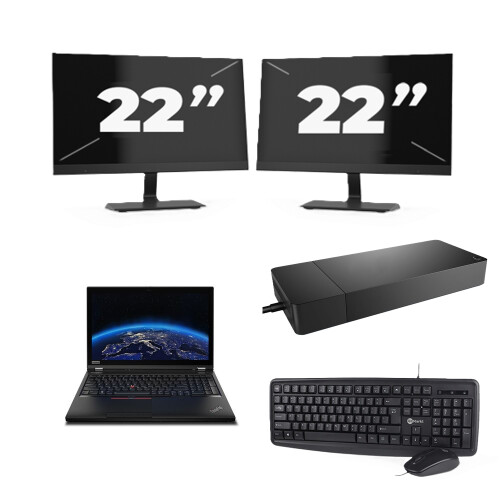 Refurbished Lenovo ThinkPad P53 - Intel Core i7-9e Generatie - 15 inch - 8GB RAM - 256GB SSD - Windows 11 Home + 2x 22 inch Monitor Tweedehands
