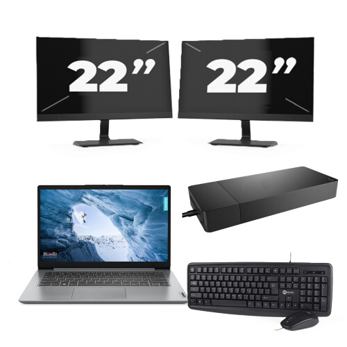 Refurbished Lenovo ThinkPad T14 Gen 1 - AMD Ryzen 5 PRO 4650U - 14 inch - 16GB RAM - 256GB SSD - Windows 11 Home + 2x 22 inch Monitor Tweedehands