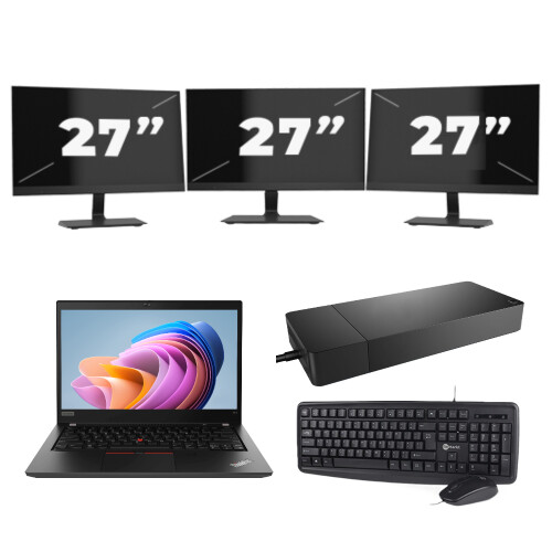 Refurbished Lenovo ThinkPad T14 Gen 1 - AMD Ryzen 5 PRO 4650U - 14 inch - 8GB RAM - 256GB SSD - Windows 11 Home + 3x 27 inch Monitor Tweedehands