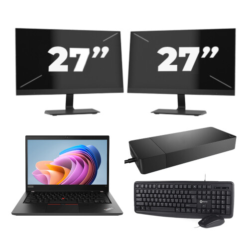 Refurbished Lenovo ThinkPad T14 Gen 1 - AMD Ryzen 5 PRO 4650U - 14 inch - 8GB RAM - 256GB SSD - Windows 11 Home + 2x 27 inch Monitor Tweedehands